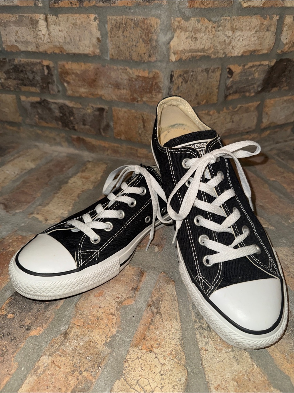 CONVERSE Black and White Canvas Low Top Sneakers - Size 10 Womens/8 Mens